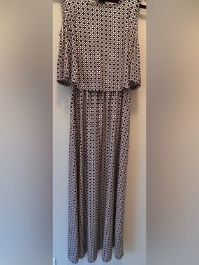 Robert Louis Black and White Maxi Dress with Gold Dot Accents